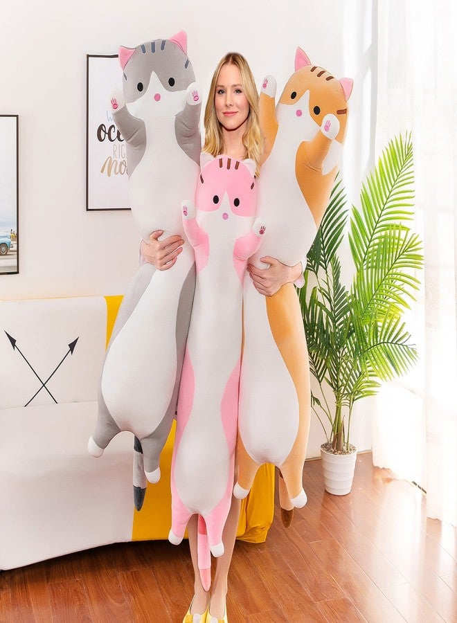SNOWOLF Cat Soft Long Throw Pillow - Plush Cotton Kitten Cuddly Stuffed Cute Doll Toy Gift for Girlfriend Family (Pink, 90cm/35.43Inch) - Image 3